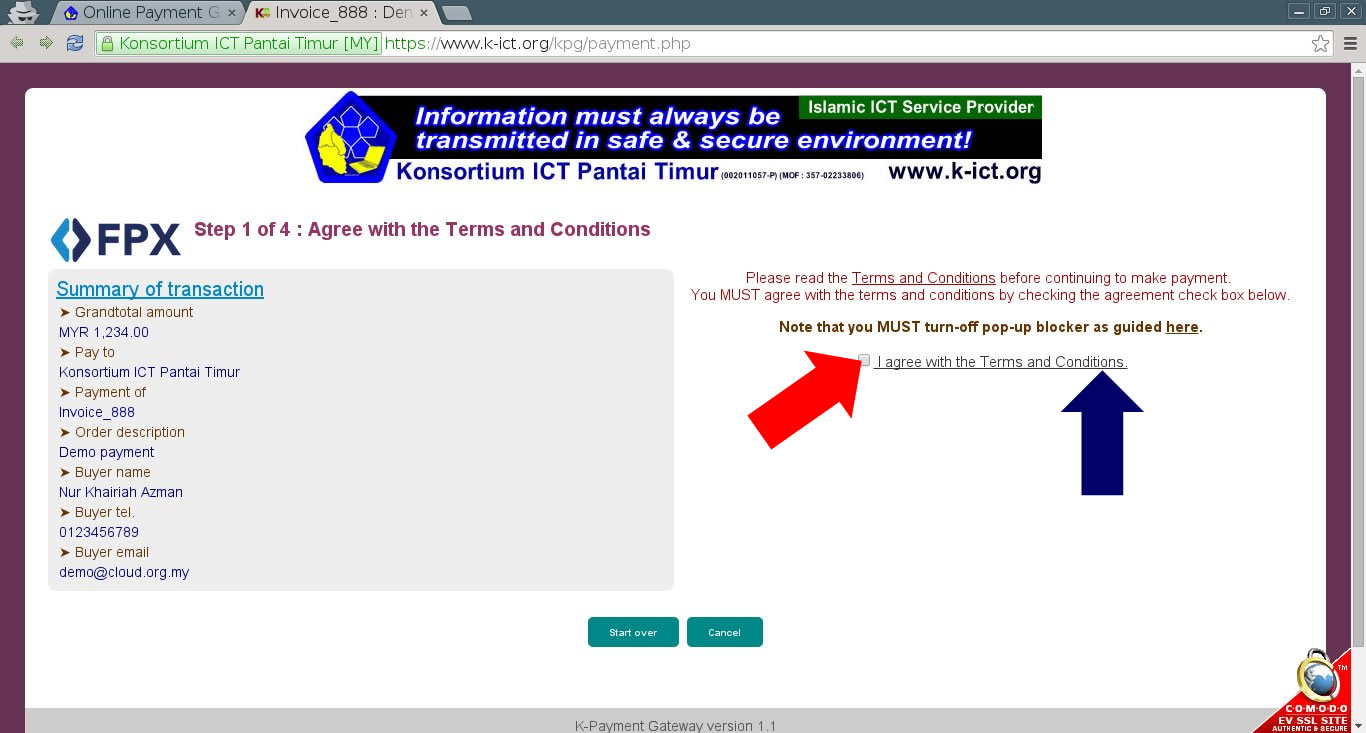 Step 4 : Read and agree to the Terms and Conditions by checking the checkbox.