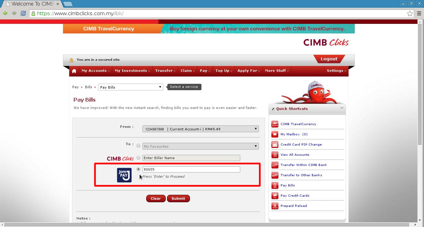 Step 2 : Fill in our JomPAY Biller Code <span style='color:#0d0;background:#333;padding:0px 10px 0px 10px;border-radius:10px;'>80655</span> at the appropriate field and proceed. Make sure that you provide the right JomPAY Biller Code.