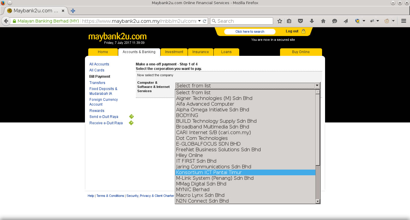 Step 5 : Select 'Konsortium ICT Pantai Timur' from the selected category.